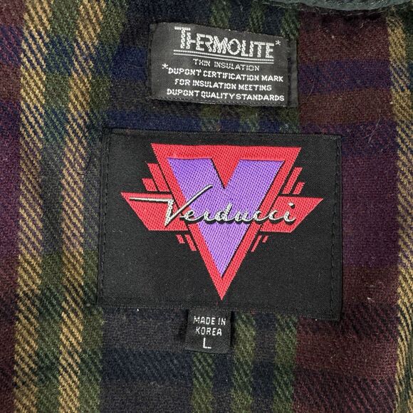 Vintage Verducci Soft Green Leather Jacket Women's 90s Hooded Lined Coat Large - Picture 11 of 16